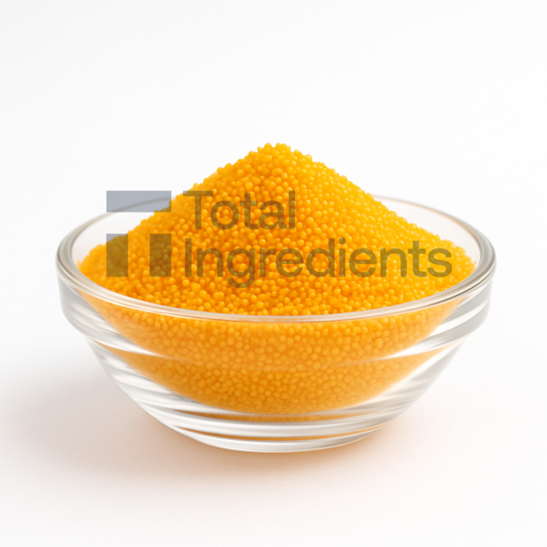 Yellowish to orange micro beadlets powder